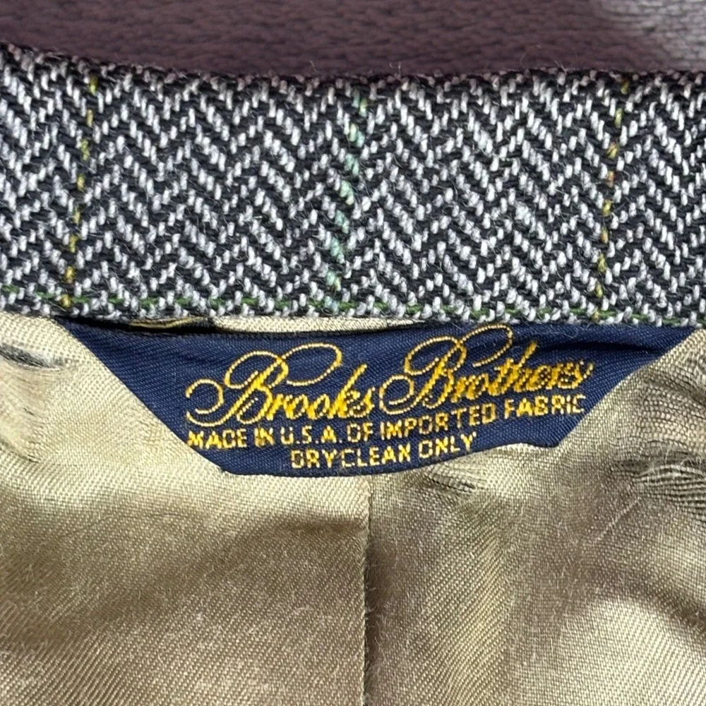 Brooks Brothers Blazer Mens 48L Grey Herringbone Wool Windowpane Sport‎ Coat USA